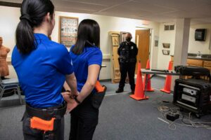 criminal justice students practicing arrests